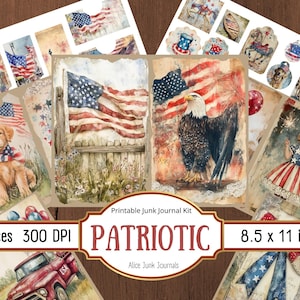 4.Juli Junk Journal Kit Paterisch Ephemera Vintage Americana Sammelalbum Unabhängigkeitstag Digital Journal Seiten Download Scrapbooking