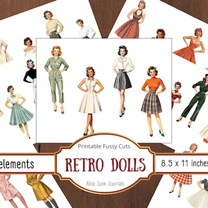 50s 60s Retro Women Ephemera, Vintage Paper Dolls, Fashion Fussy Cuts, Junk Journal Printables, Scrapbook Collage Kit, 1950s 1960s