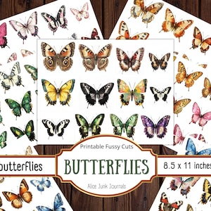 Butterfly Fussy Cuts, 114 borboletas, diário de lixo para impressão, itens efêmeros para scrapbooking, álbum de recortes, corte exigente, download digital, vintage