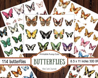 Vlinder kieskeurig, 114 vlinders, afdrukbaar junkjournaal, ephemera scrapbooking, plakboek, kieskeurig knippen, digitale download, vintage