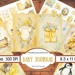 Kit de carnet de voyage pour bébé, anniversaire, nourrisson, journal floral jaune, baby shower à imprimer, petite fille, garçon, scrapbooking, souvenir, nouveau-né