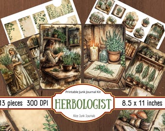 Kräuterforscher Junk Journal Kit, bedruckbar, Kräuter, Pflanzen, Vintage Natur Ephemera, viktorianischer Apothekerbotanisch, Grimoire Kräuterseiten