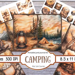 Camping Junk Journal Kit, Summer Camp, Nature Journal, Vintage Scrapbook Paper, Forest Ephemera, Digital Papers, Printable Journal Kit, Cozy