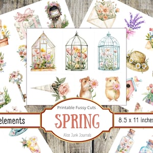 Découpes printanières difficiles, carnet de bord, scrapbooking, produits à imprimer, éphémères de scrapbooking, téléchargement numérique, lapins, fleurs de printemps, canards, pastel