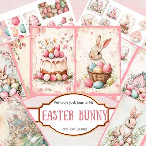Easter Bunny Junk Journal Kit, Pastel Pink Easter, Vintage Spring Printables, Junk Journal Pages, Digital Download, Vintage Printables