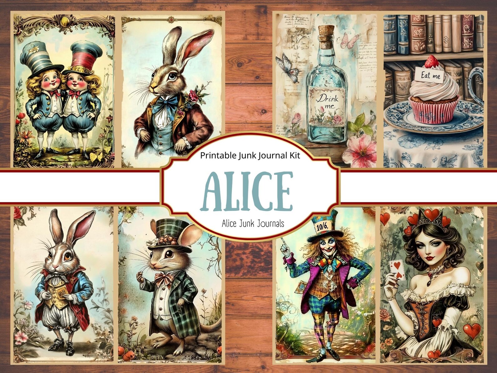 Alice in Wonderland Junk Journal Kit Printable Vintage Ephemera ...