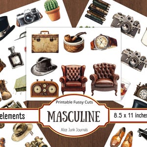 Mannelijke kieskeurige bezuinigingen vintage ephemera junk Journal Steampunk afdrukbare grunge scrapbooking Kit Gentleman collage vellen Vaderdagcadeau