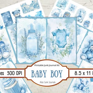 Baby Junk Journal Kit, Geburtstag, Säugling, Blau Baby Journal, Babyparty bedruckbar, kleiner Junge, Scrapbooking, Memory Keeping, Neugeborene