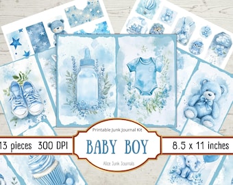 Baby Boy Junk Journal Kit, Birthday, Infant, Blue Baby Journal, Baby Shower Printable, Little Boy, Scrapbooking, Memory Keeping, Newborn