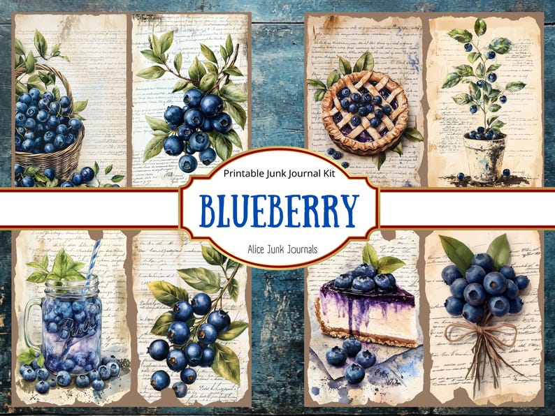 Blueberry Junk Journal Printable, Vintage Berry Ephemera, Junk Journal ...