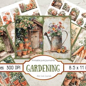Kit de diario basura de jardinería, floral, efímera botánica vintage, flores, verduras, frutas, páginas de diario verdes, álbumes de recortes, imprimible