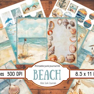 Beach Junk Journal Kit, Ocean Digital Paper, Sea Journal Pages, Printable Marine Ephemera, Summer Scrapbook, Blue Nautical Vintage