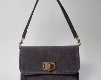 Italian Suede Clutch Bag Chocolate brown Crossbody Bag with 2 Detachable Straps Minimalist suede bag