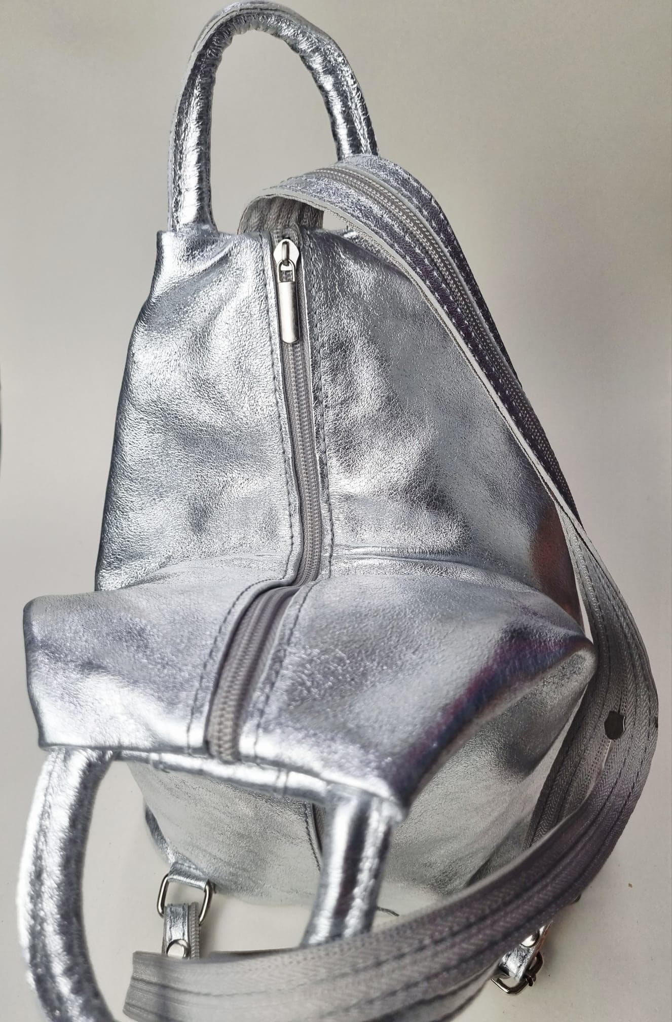 Metallic Silver Leather Backpack: Handmade Small Travel Bag - Etsy