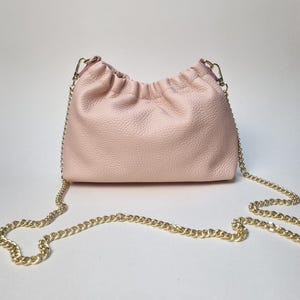 Genuine Italian Leather Peach Clutch Bag Evening Wedding Crossbody bag with Gold chain strap