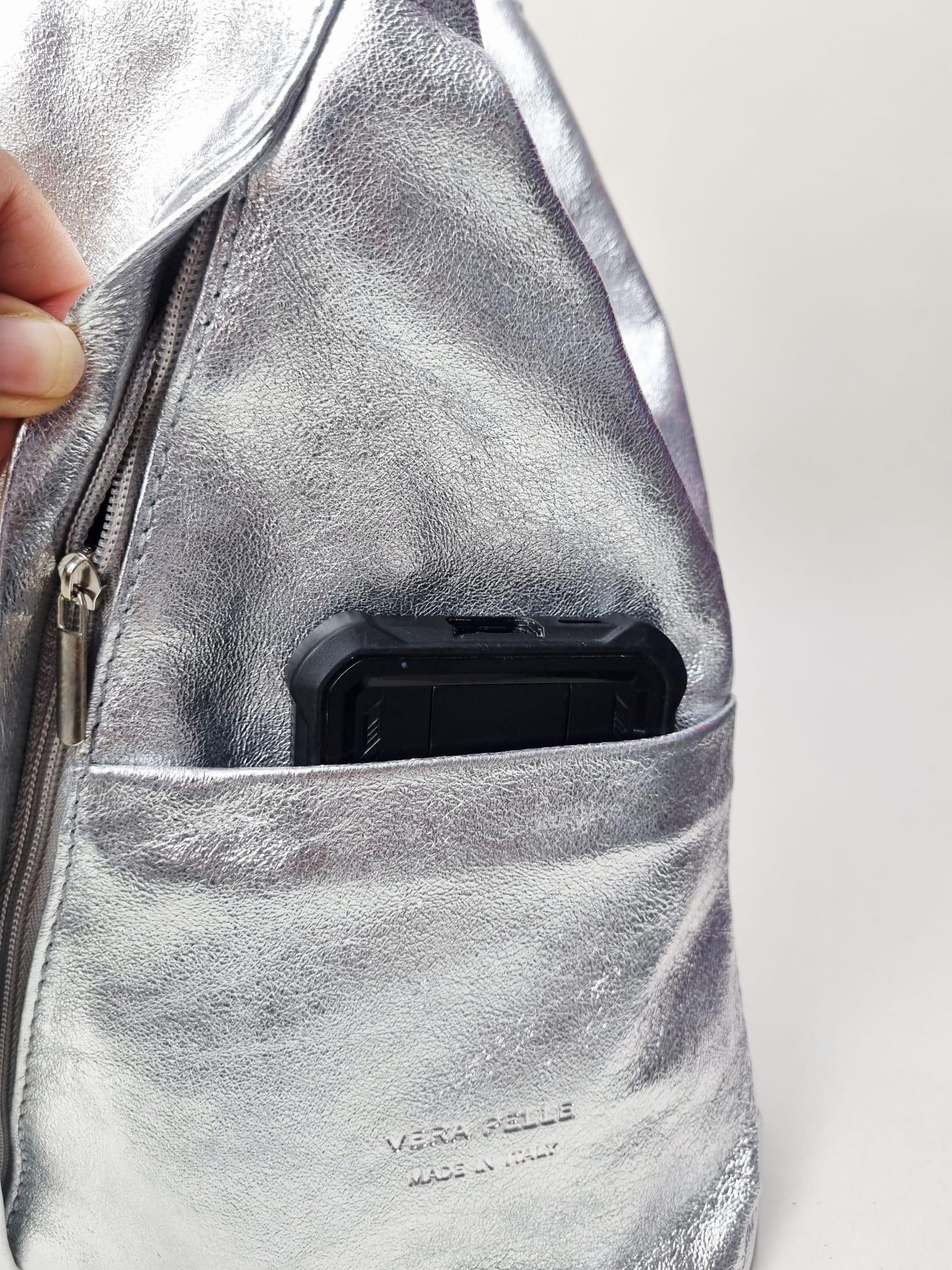 Metallic Silver Leather Backpack: Handmade Small Travel Bag - Etsy