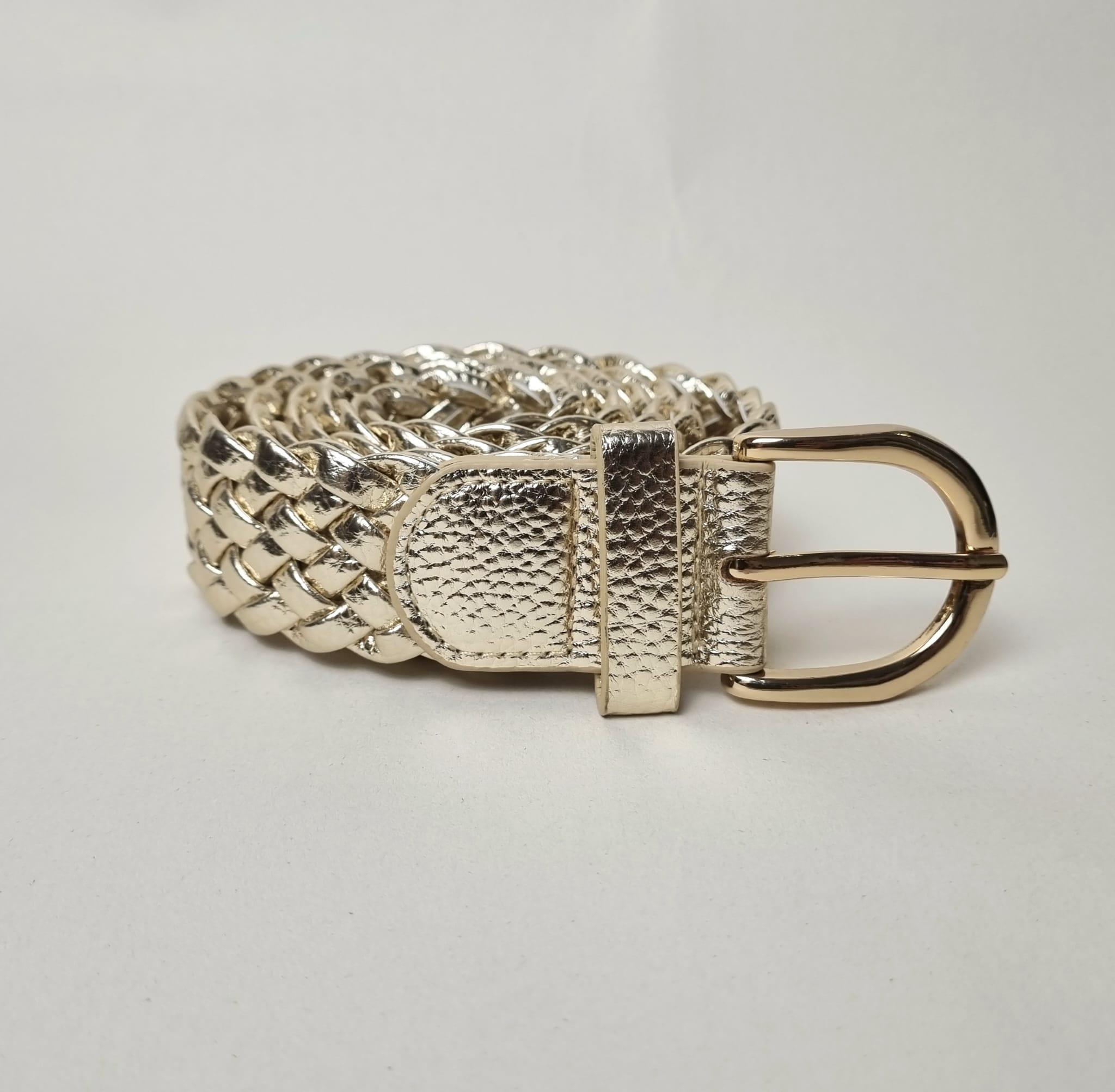 Vintage Metallic Silver Braided Belt Boho Woven Round Buckle S/M Women main image 3
