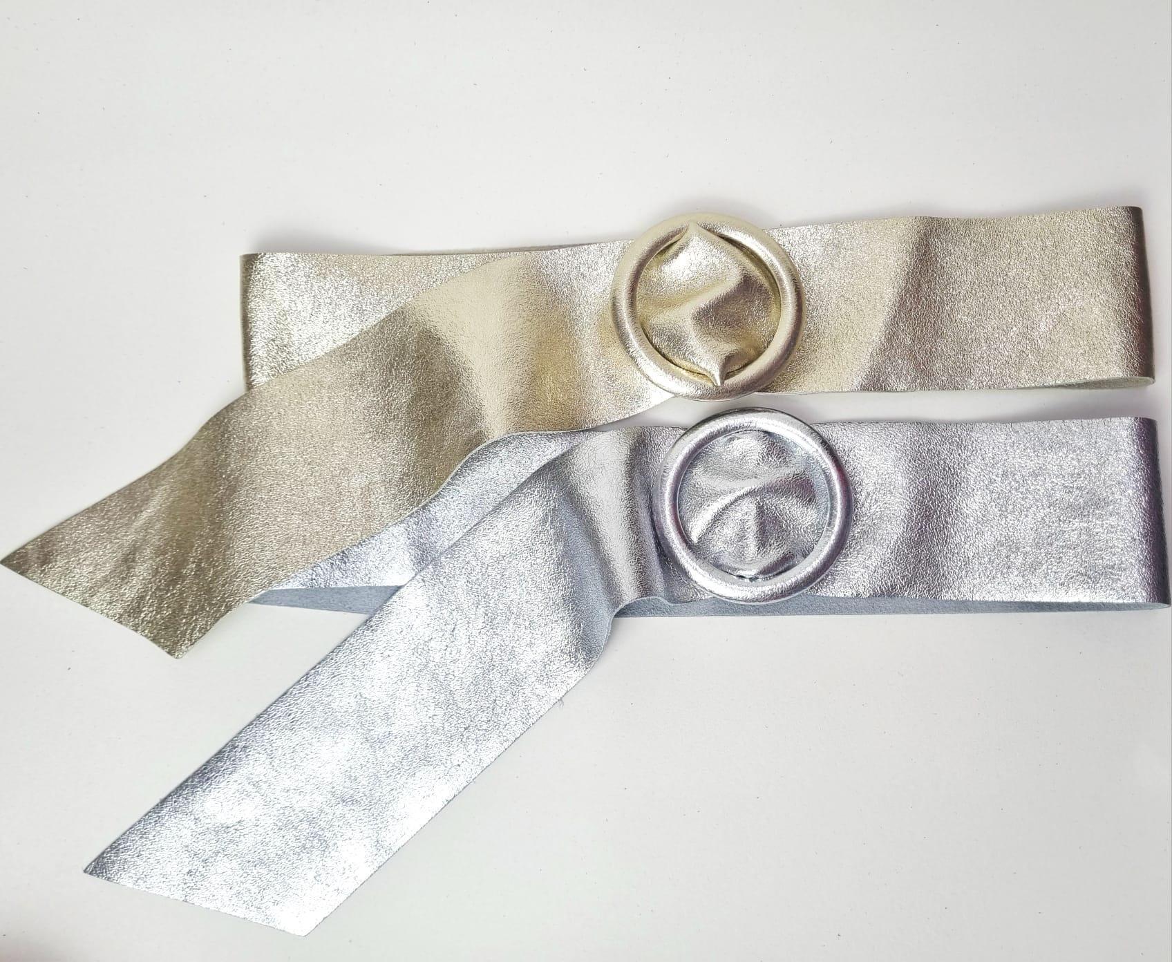 Italian Leather Silver Metallic Women\'s Belt Handmade Italian Leather Silver Metallic Belt: Women main image 2