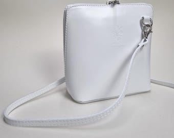 Italian Leather White Crossbody Bag Handmade Shoulder Bag