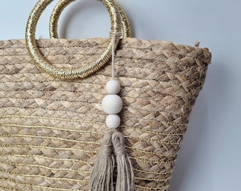 Bolso de paja hecho a mano: bolso de playa bohemio con correa desmontable