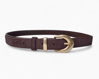 Chocolate Brown Suede Belt for Women Real Leather, Classic Buckle, Boho & Minimalist Style
