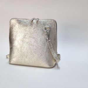 Metallic Gold Leather Crossbody Bag: Italian Genuine Leather Evening Purse