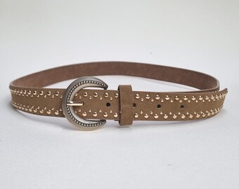 Handmade Suede Leather Women's Belt: Tan Brown Adjustable Dress Belt