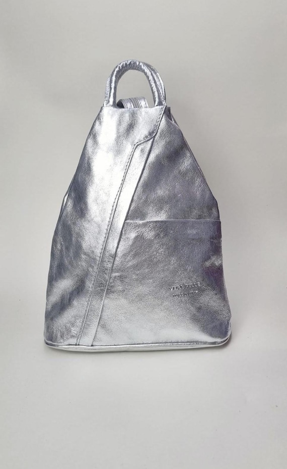 Metallic Silver Cowhide Backpack Cowhide Backpack – Rowdy Herd Western main image 4