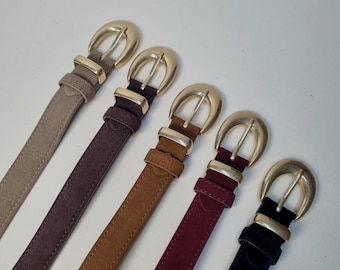 Real Suede Leather Belt Women's Boho Adjustable Gold Buckle