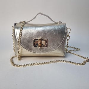 Handmade Gold Italian Leather Clutch Bag: Metallic Evening Crossbody