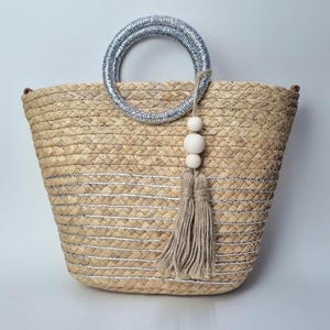 Handmade Straw Bucket Bag Woven Summer Beach Purse, Boho Shoulder Tote, Eco-Friendly Bag, Vacation Handbag, Natural Raffia Bag