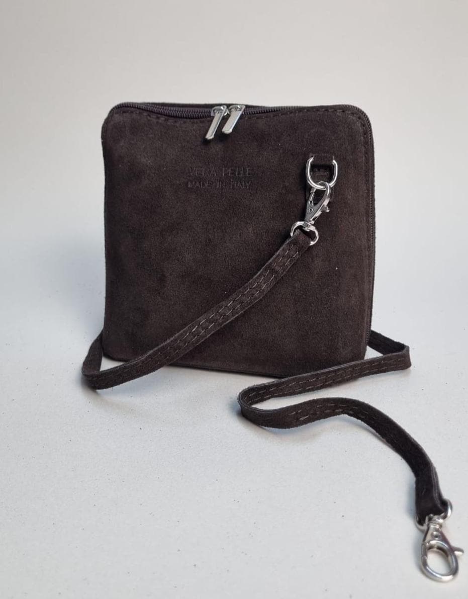 Italian Suede Leather Crossbody Bag, Chocolate Brown Shoulder Bag
