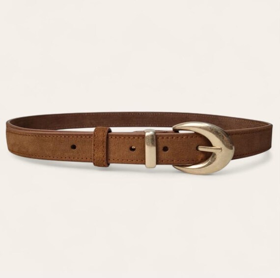 Tan Suede Leather Belt: Adjustable Gold Buckle, Boho Western  display picture 1