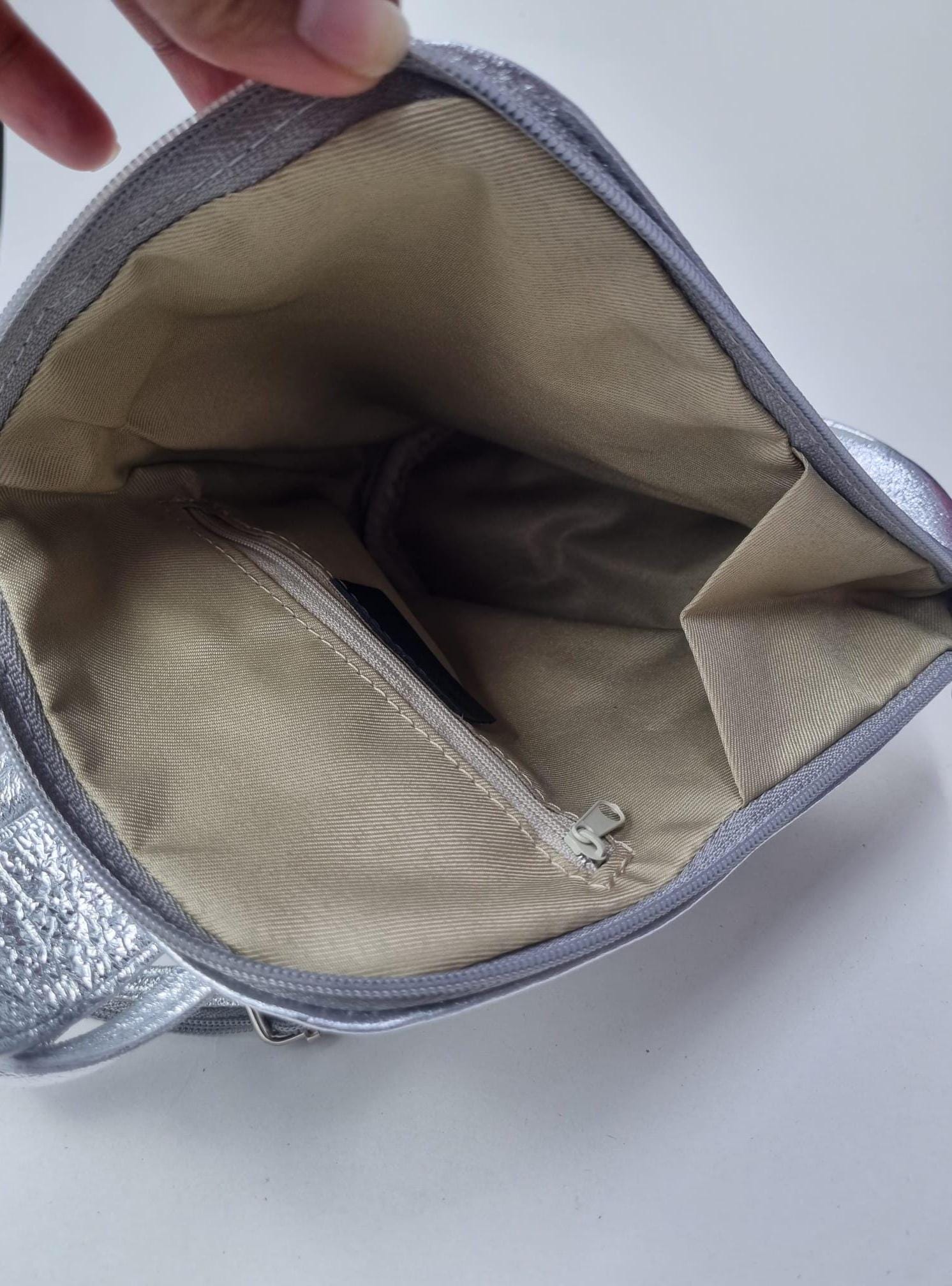 Metallic Silver Leather Mini Backpack: Handmade Small Travel Purse 