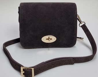 Sac à bandoulière en cuir suédé italien, sac à bandoulière marron chocolat