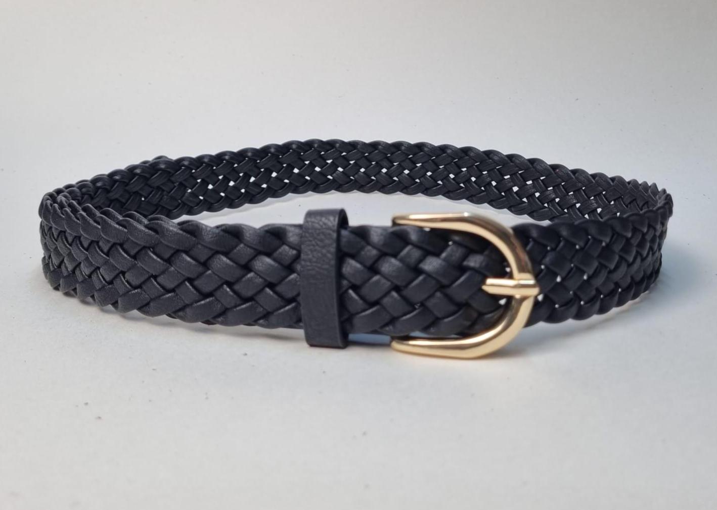 Women\'s Black Vegan Leather Belt with Sculptural Gold Buckle Vegan Women main image 4