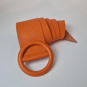 orange belt for dress Women's Orange Lady Belt For Dress Skinny Real Leather Silver Buckle 38 / 95 cm