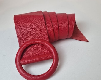 Handmade Italian Leather Red Belt, Women's Party Dress Belt
