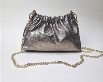 Metallic Bronze Leather Clutch Bag: Italian Evening Crossbody