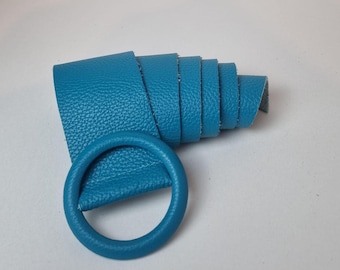 Handmade Italian Leather Turquoise Blue Belt, Women Party Dress belt