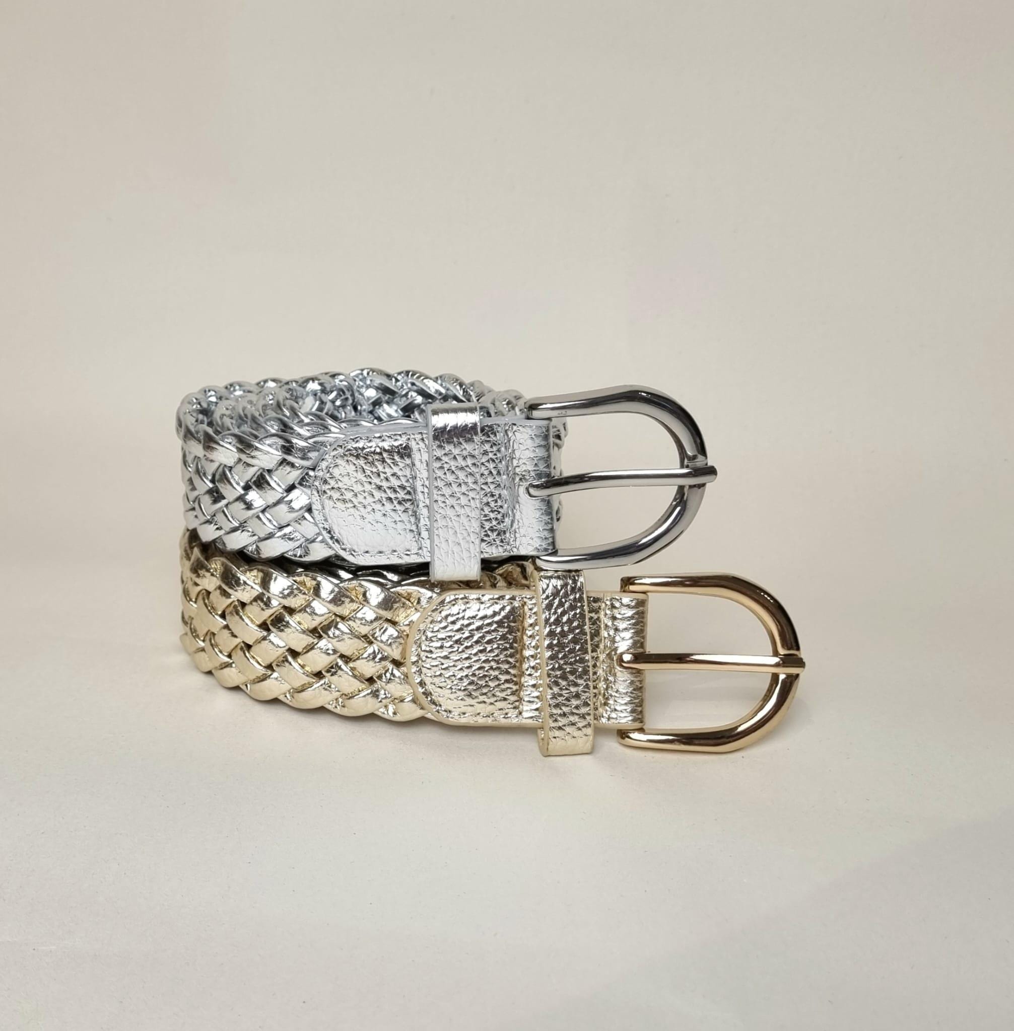 Handmade Metallic Silver Woven Belt for Women Adjustable