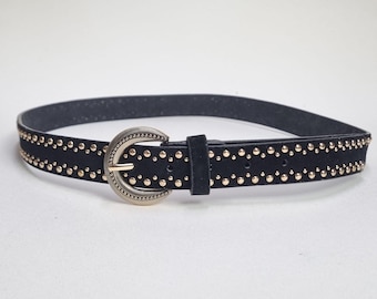 ゴールドバックル付きブラックベルト - メンズ用ブラックスエード