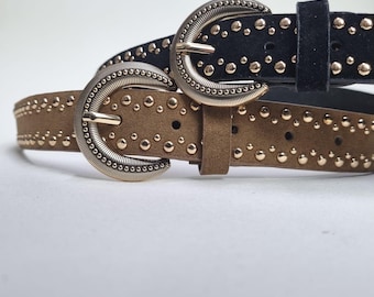 Handmade Real Suede Leather Belt, Adjustable Women's Dress Belt