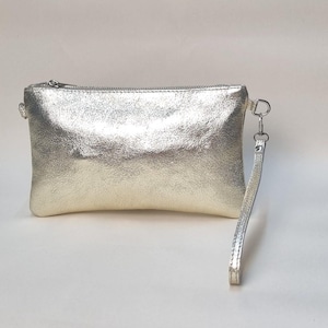 Handmade Metallic Gold Leather Clutch: Evening Bag with Wristlet
