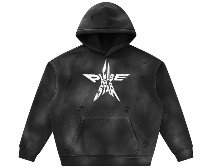 KIING MODE “Aesthetic” Unisex Sunfaded Frayed Fleece Hoodie with Star Print – Vintage Streetwear Style
