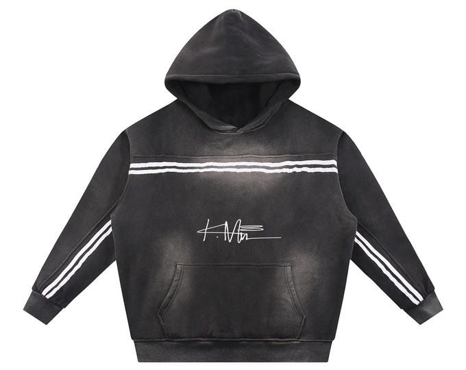 KIING MODE "Signature/KM" Sun Faded Contrast Tape Fleece Hoodie
