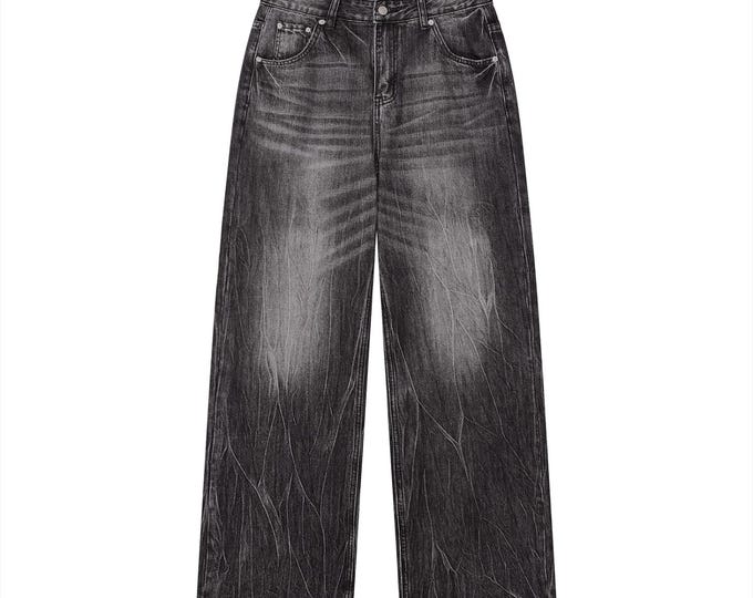 KIING MODE "KM" Men’s Vintage Wash Wide Leg Jeans