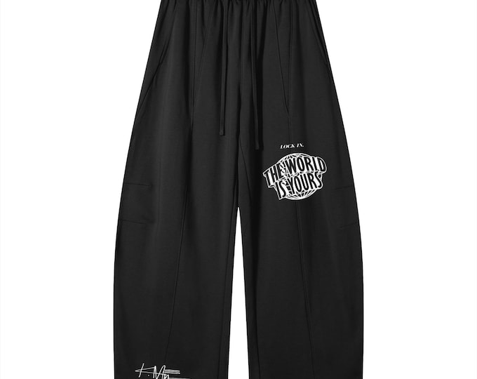 KIING MODE "World is Yours Signature" Heavyweight Wide Leg Panel Sweatpants