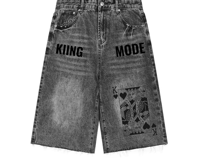 KIING MODE "King of Hearts" Men’s Vintage Wide Leg Denim Shorts