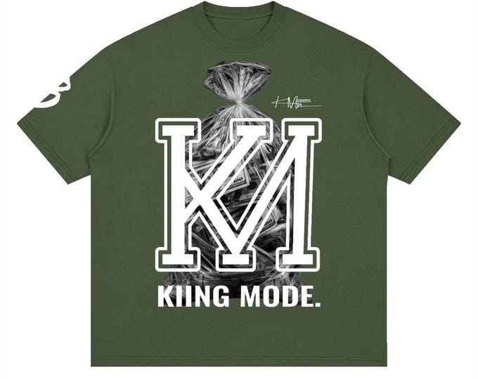 KIING MODE "Money Bag/KM" Streetwear Loose Drop Shoulder T-Shirt